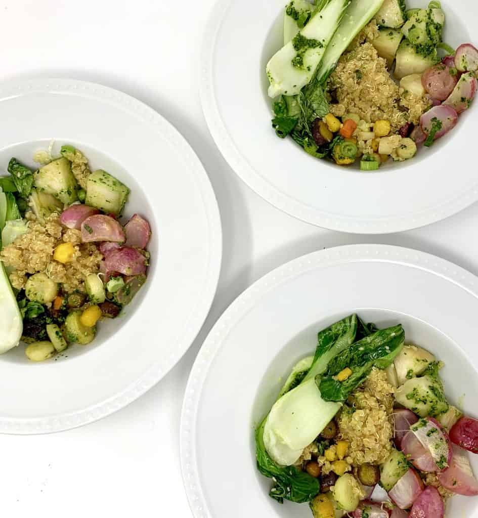 Three Quinoa Buddha Bowls with roasted vegetables