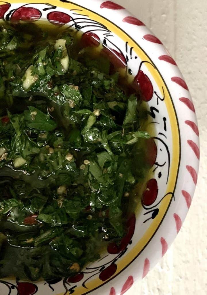 Chimichurri Sauce Recipe in a bowl, close up